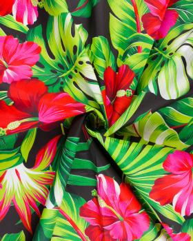 Polynesian fabric HIBISCUS Black - Tissushop